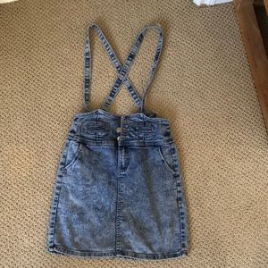 Washed out denim skirt overalls
